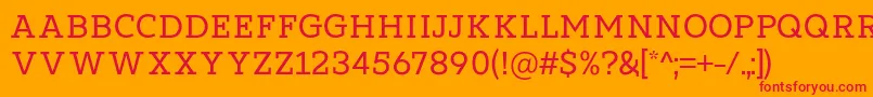 Dearly loved Slab One by 7NTypes Font – Red Fonts on Orange Background