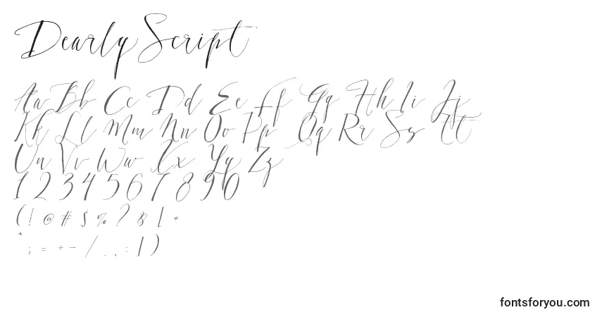 Czcionka DearlyScript – alfabet, cyfry, specjalne znaki