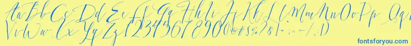 DearlyScript-Schriftart – Blaue Schriften auf gelbem Hintergrund