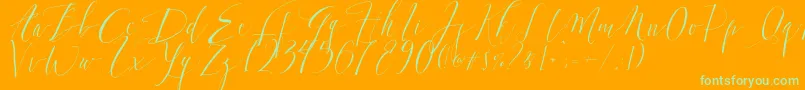 DearlyScript-Schriftart – Grüne Schriften auf orangefarbenem Hintergrund