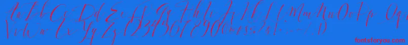 DearlyScript-Schriftart – Rote Schriften auf blauem Hintergrund