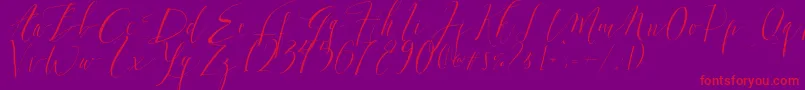 DearlyScript-Schriftart – Rote Schriften auf violettem Hintergrund