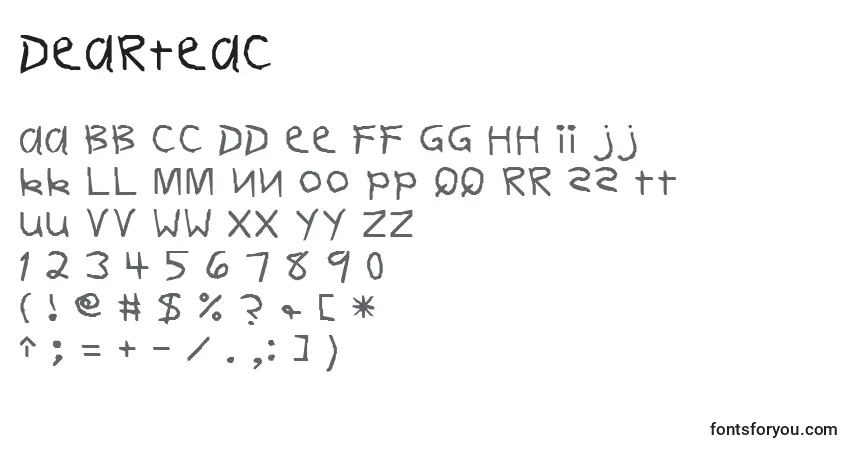 Czcionka DEARTEAC – alfabet, cyfry, specjalne znaki