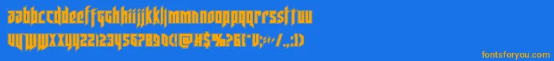 フォントdeathsheadacad – オレンジ色の文字が青い背景にあります。