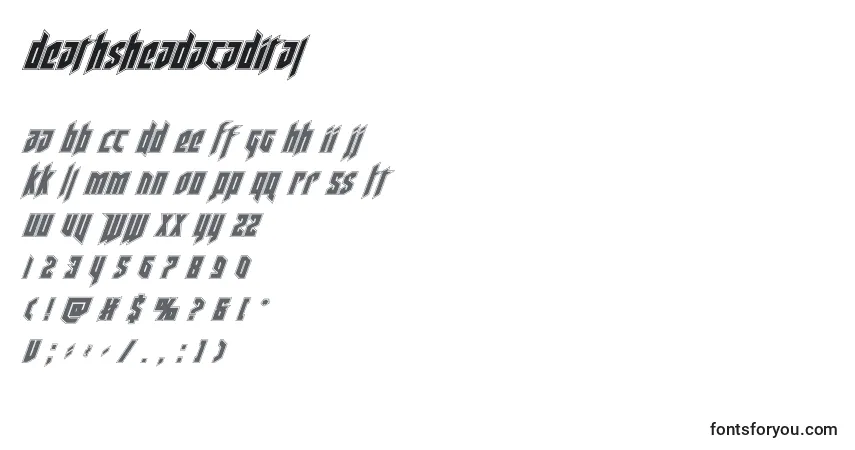 Schriftart Deathsheadacadital – Alphabet, Zahlen, spezielle Symbole