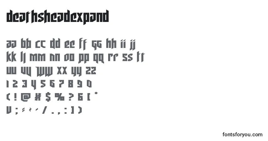 Czcionka Deathsheadexpand – alfabet, cyfry, specjalne znaki