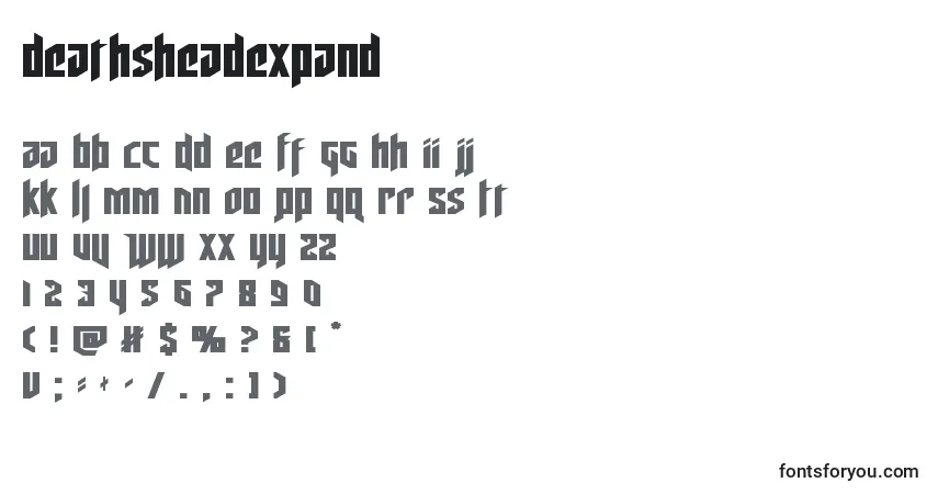 A fonte Deathsheadexpand (124691) – alfabeto, números, caracteres especiais