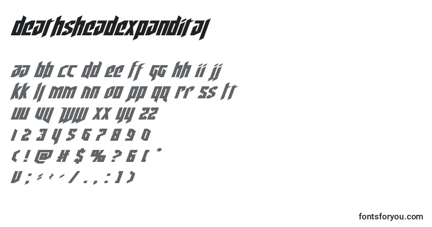 Schriftart Deathsheadexpandital – Alphabet, Zahlen, spezielle Symbole