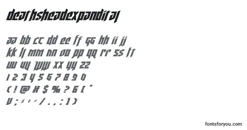 Schriftart Deathsheadexpandital (124693) – Alphabet, Zahlen, spezielle Symbole
