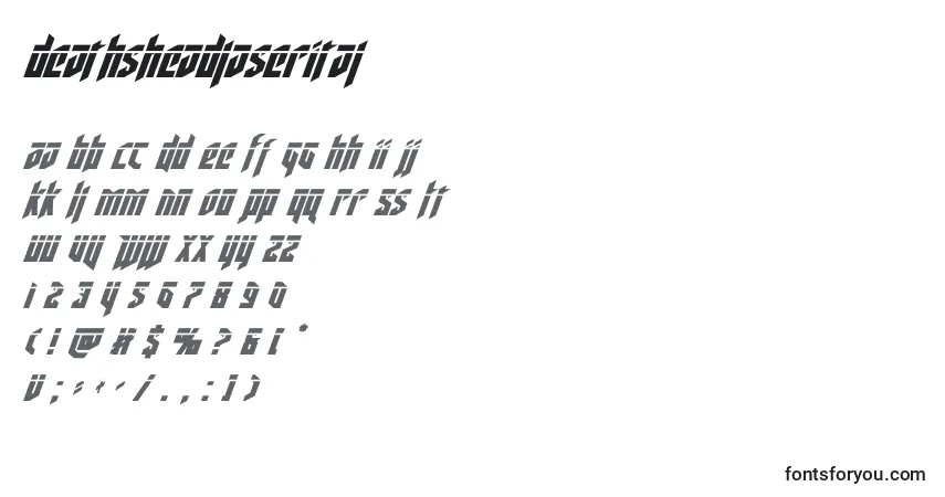 A fonte Deathsheadlaserital – alfabeto, números, caracteres especiais