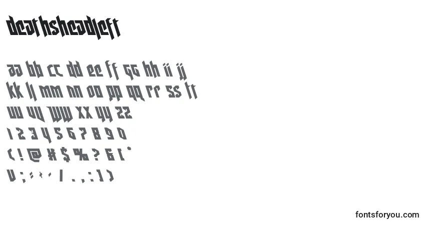 Czcionka Deathsheadleft – alfabet, cyfry, specjalne znaki