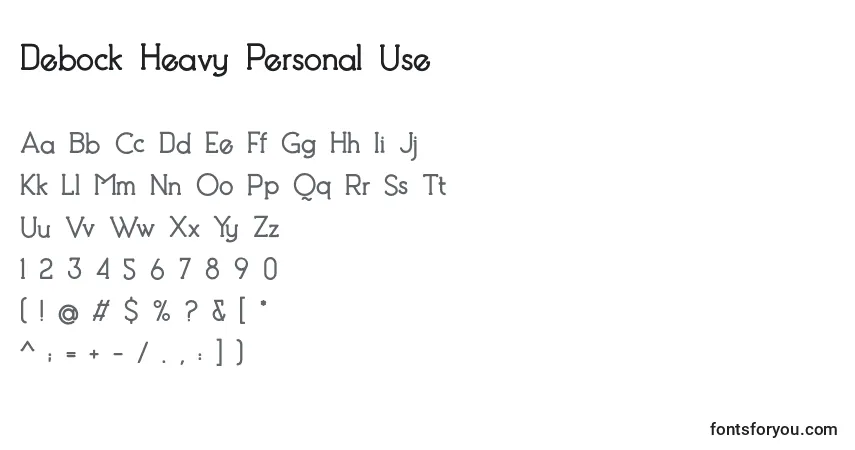 Czcionka Debock Heavy Personal Use – alfabet, cyfry, specjalne znaki