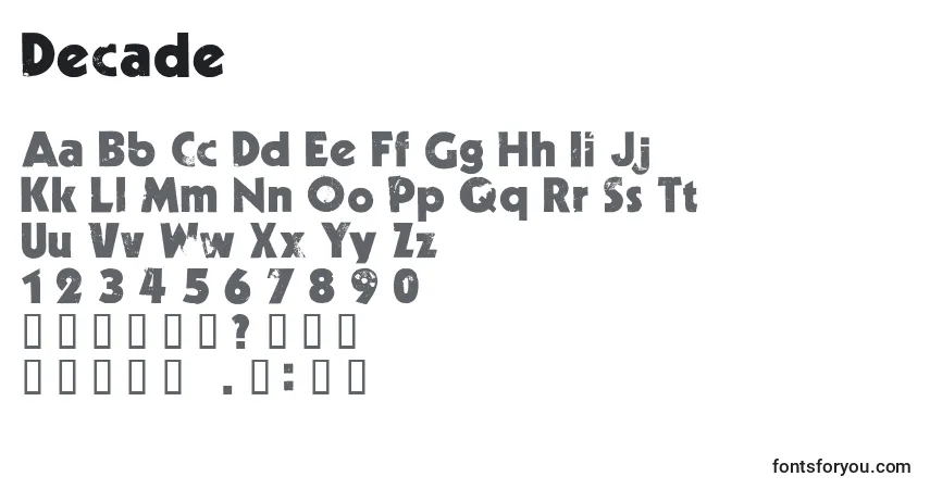 Шрифт Decade   (124718) – алфавит, цифры, специальные символы