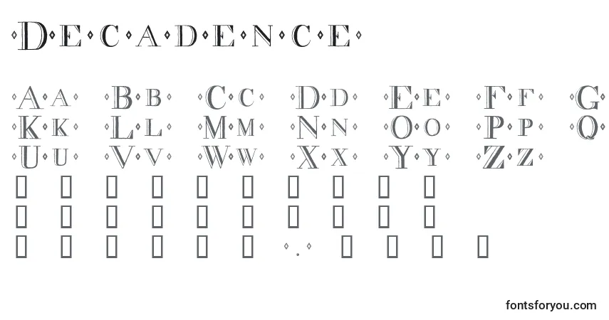 Шрифт Decadence (124719) – алфавит, цифры, специальные символы