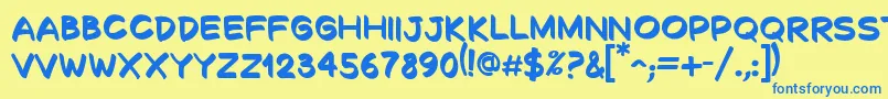 フォントDecalkBold – 青い文字が黄色の背景にあります。