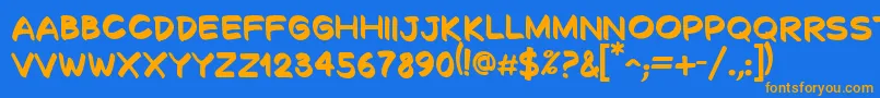 フォントDecalkBold – オレンジ色の文字が青い背景にあります。