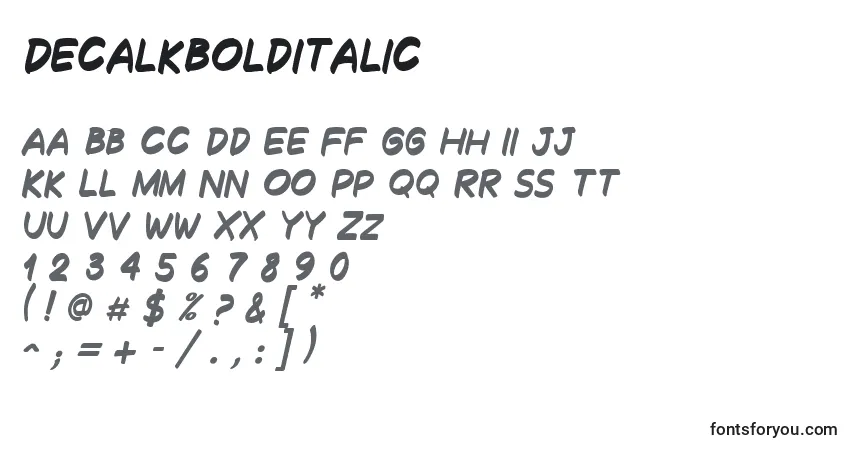 A fonte DecalkBoldItalic – alfabeto, números, caracteres especiais