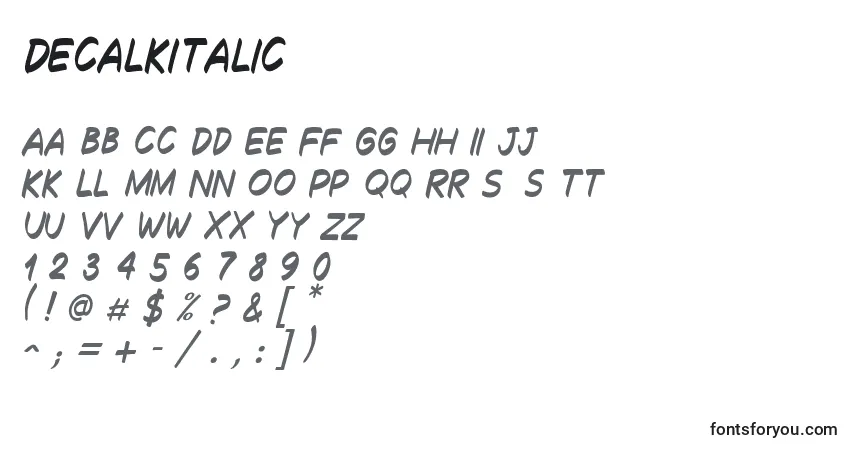 Шрифт DecalkItalic – алфавит, цифры, специальные символы