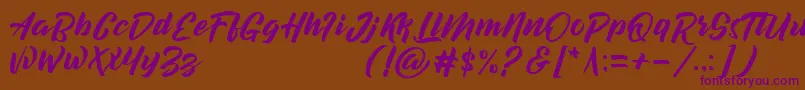 decalled script demo version-Schriftart – Violette Schriften auf braunem Hintergrund