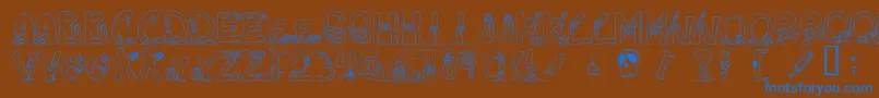 DECAPM  -Schriftart – Blaue Schriften auf braunem Hintergrund
