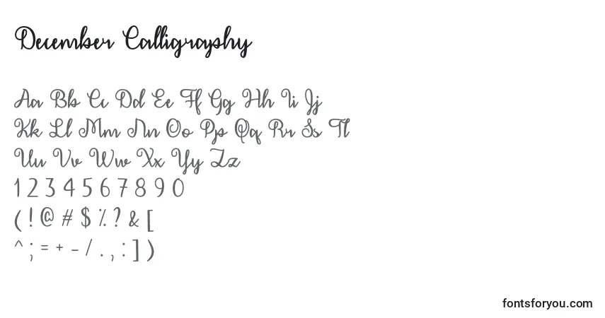 A fonte December Calligraphy   – alfabeto, números, caracteres especiais
