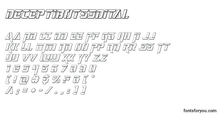 Deceptibots3ditalフォント–アルファベット、数字、特殊文字
