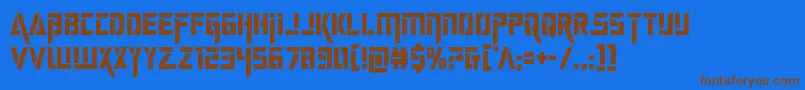 フォントdeceptibotscond – 茶色の文字が青い背景にあります。