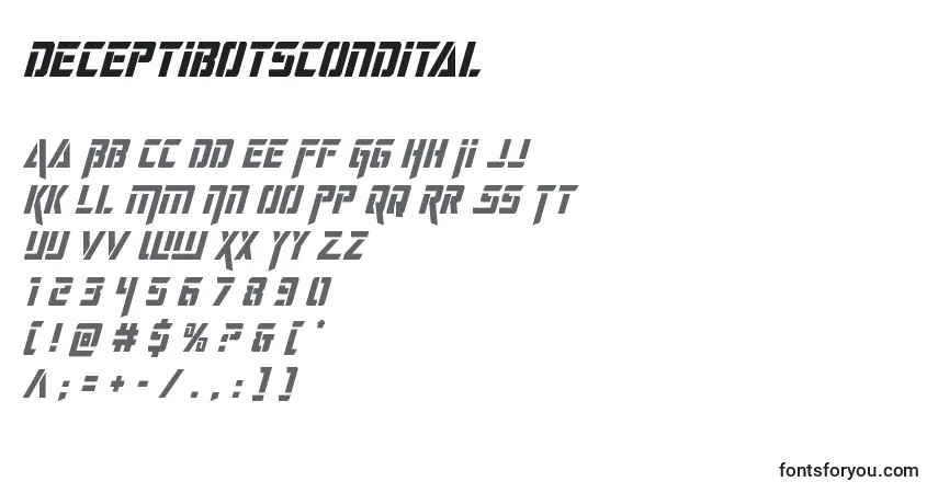 Deceptibotsconditalフォント–アルファベット、数字、特殊文字