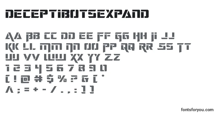 Czcionka Deceptibotsexpand – alfabet, cyfry, specjalne znaki