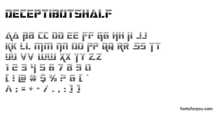 Schriftart Deceptibotshalf – Alphabet, Zahlen, spezielle Symbole