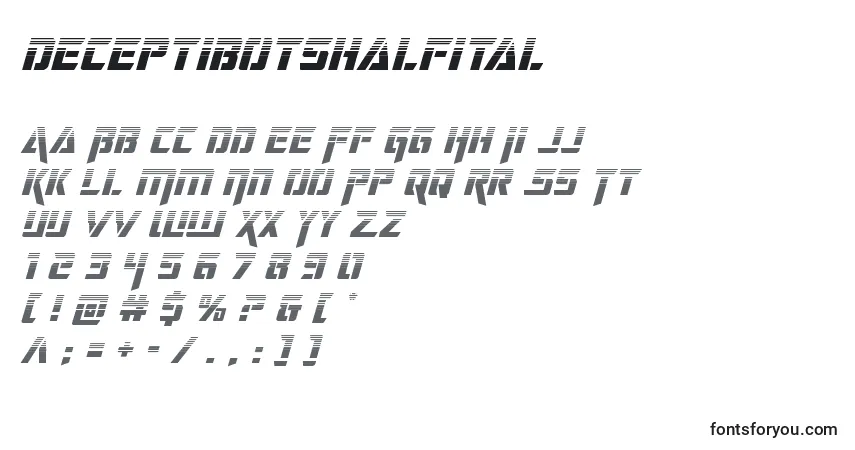 A fonte Deceptibotshalfital – alfabeto, números, caracteres especiais