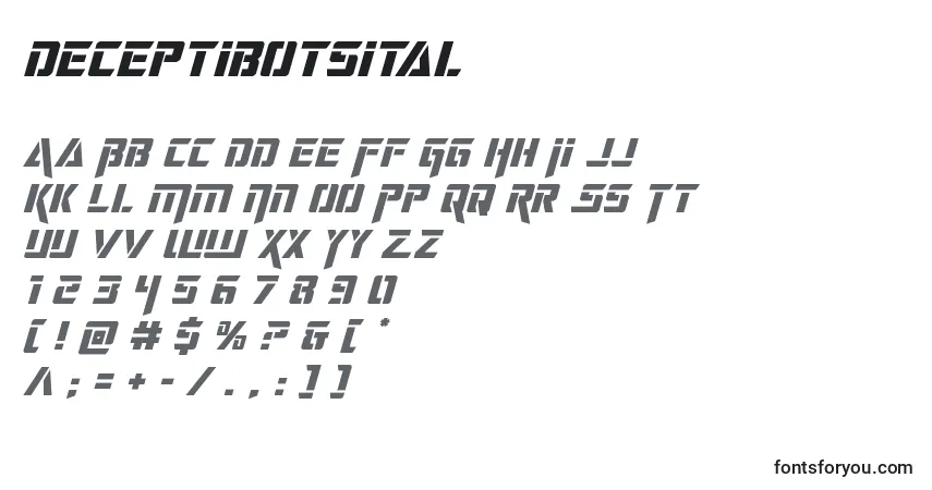 Schriftart Deceptibotsital – Alphabet, Zahlen, spezielle Symbole