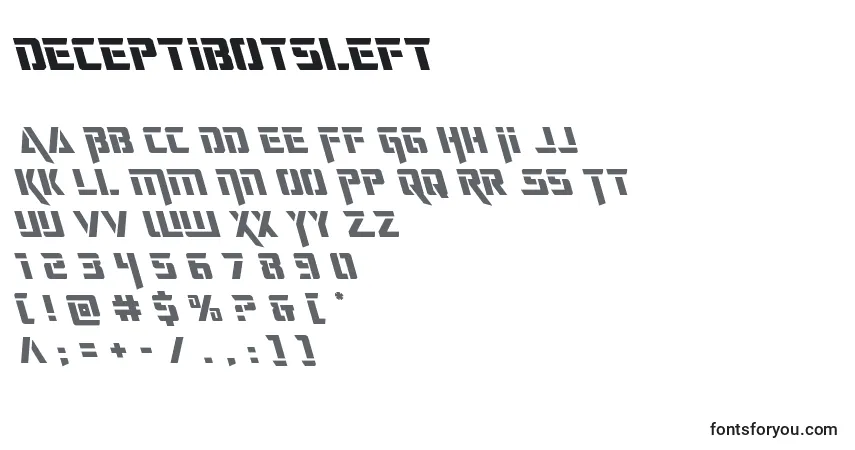 A fonte Deceptibotsleft – alfabeto, números, caracteres especiais