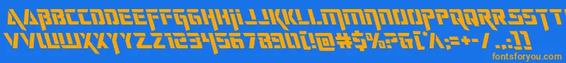 deceptibotsleft-Schriftart – Orangefarbene Schriften auf blauem Hintergrund