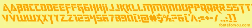 フォントdeceptibotsleft – オレンジの文字が黄色の背景にあります。