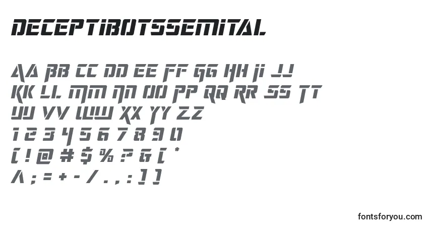 Czcionka Deceptibotssemital – alfabet, cyfry, specjalne znaki