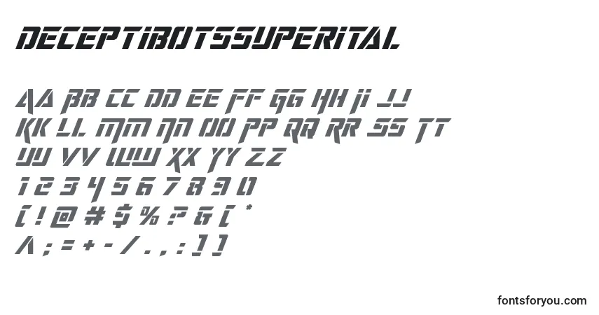 Czcionka Deceptibotssuperital – alfabet, cyfry, specjalne znaki