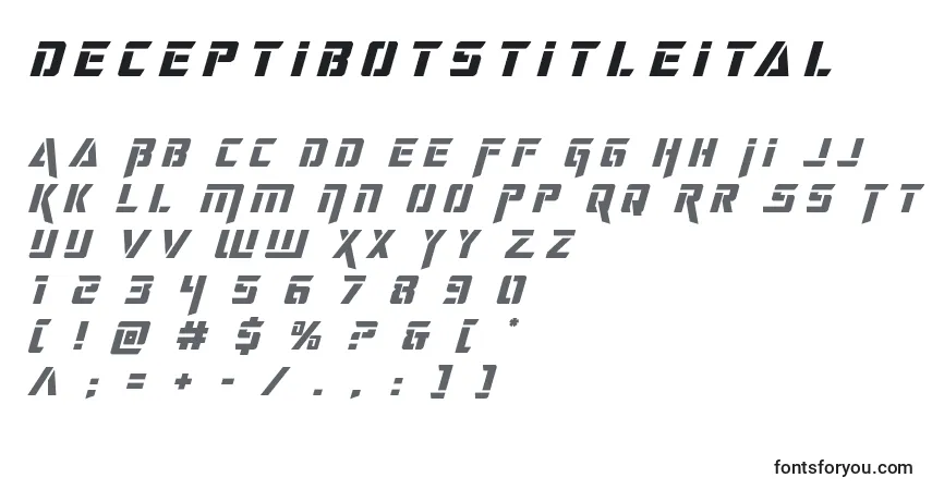 Czcionka Deceptibotstitleital – alfabet, cyfry, specjalne znaki