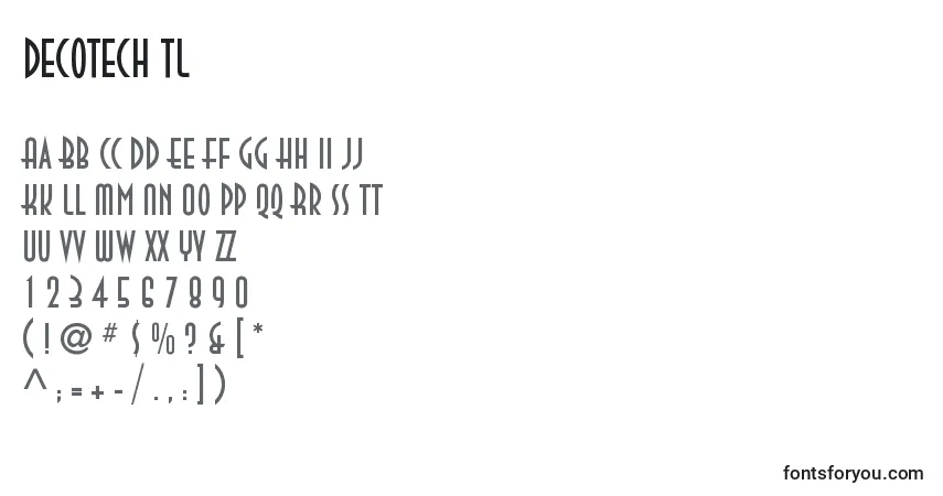 Czcionka DecoTech TL – alfabet, cyfry, specjalne znaki