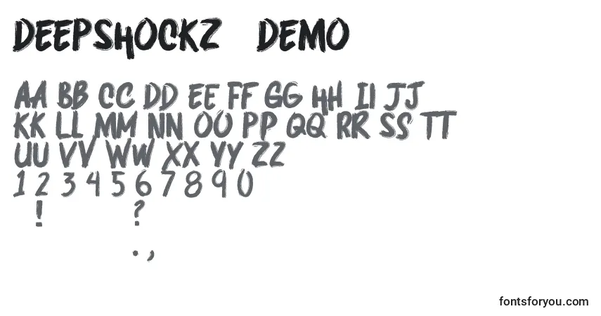 Schriftart DEEPSHOCKZ   DEMO – Alphabet, Zahlen, spezielle Symbole
