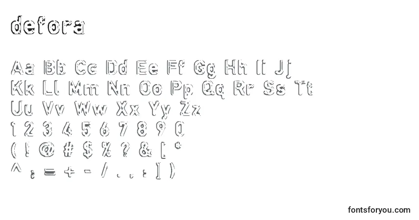 A fonte Defora   (124772) – alfabeto, números, caracteres especiais
