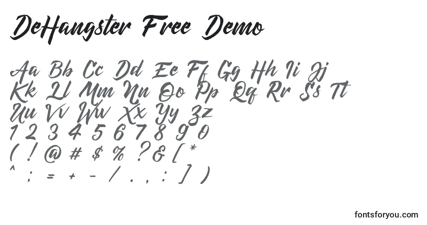 Czcionka DeHangster Free Demo – alfabet, cyfry, specjalne znaki