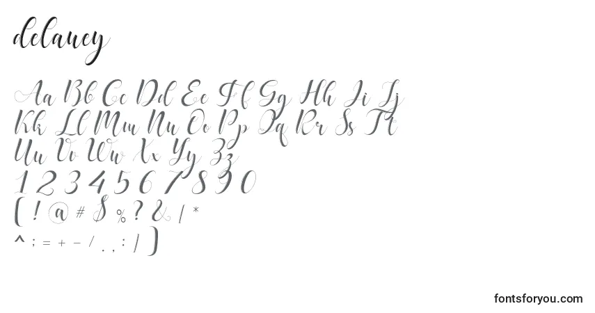 Schriftart Delaney – Alphabet, Zahlen, spezielle Symbole