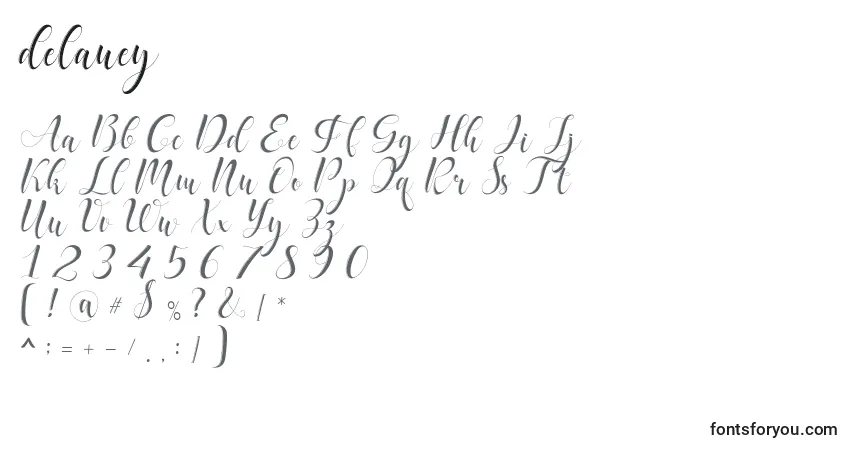 Delaney (124783)フォント–アルファベット、数字、特殊文字