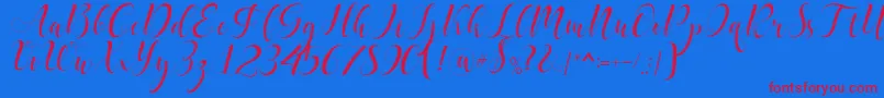delaney-Schriftart – Rote Schriften auf blauem Hintergrund