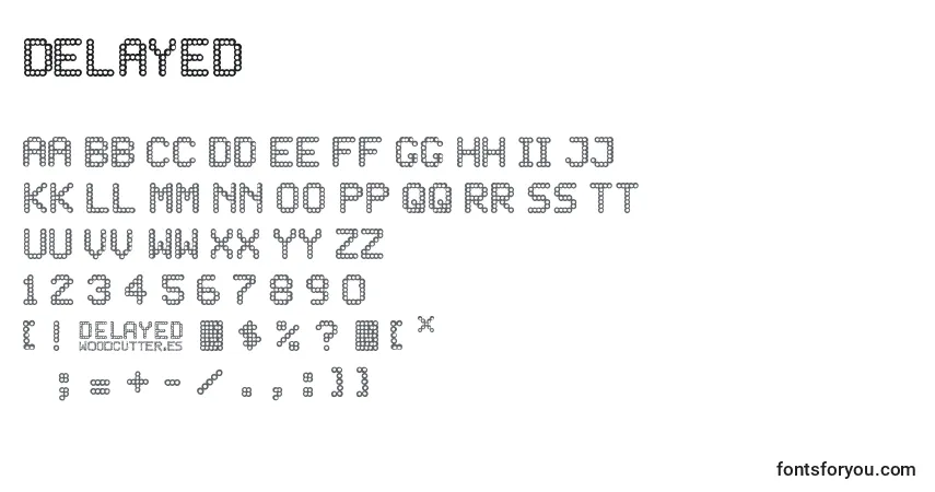 Czcionka DELAYED – alfabet, cyfry, specjalne znaki