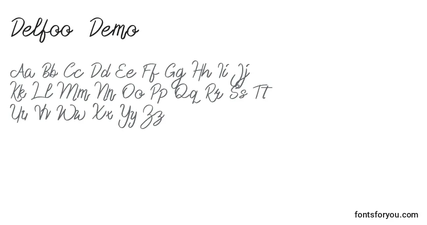 Schriftart Delfoo  Demo  – Alphabet, Zahlen, spezielle Symbole