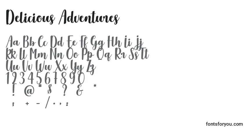 Шрифт Delicious Adventures – алфавит, цифры, специальные символы