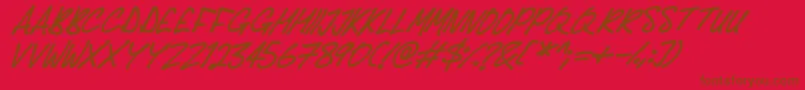 Fonte Delicious Scrawl Italic – fontes marrons em um fundo vermelho