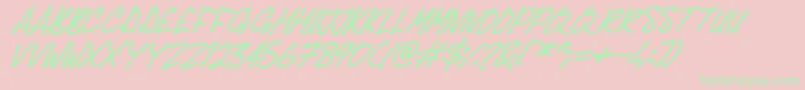 Fonte Delicious Scrawl Italic – fontes verdes em um fundo rosa